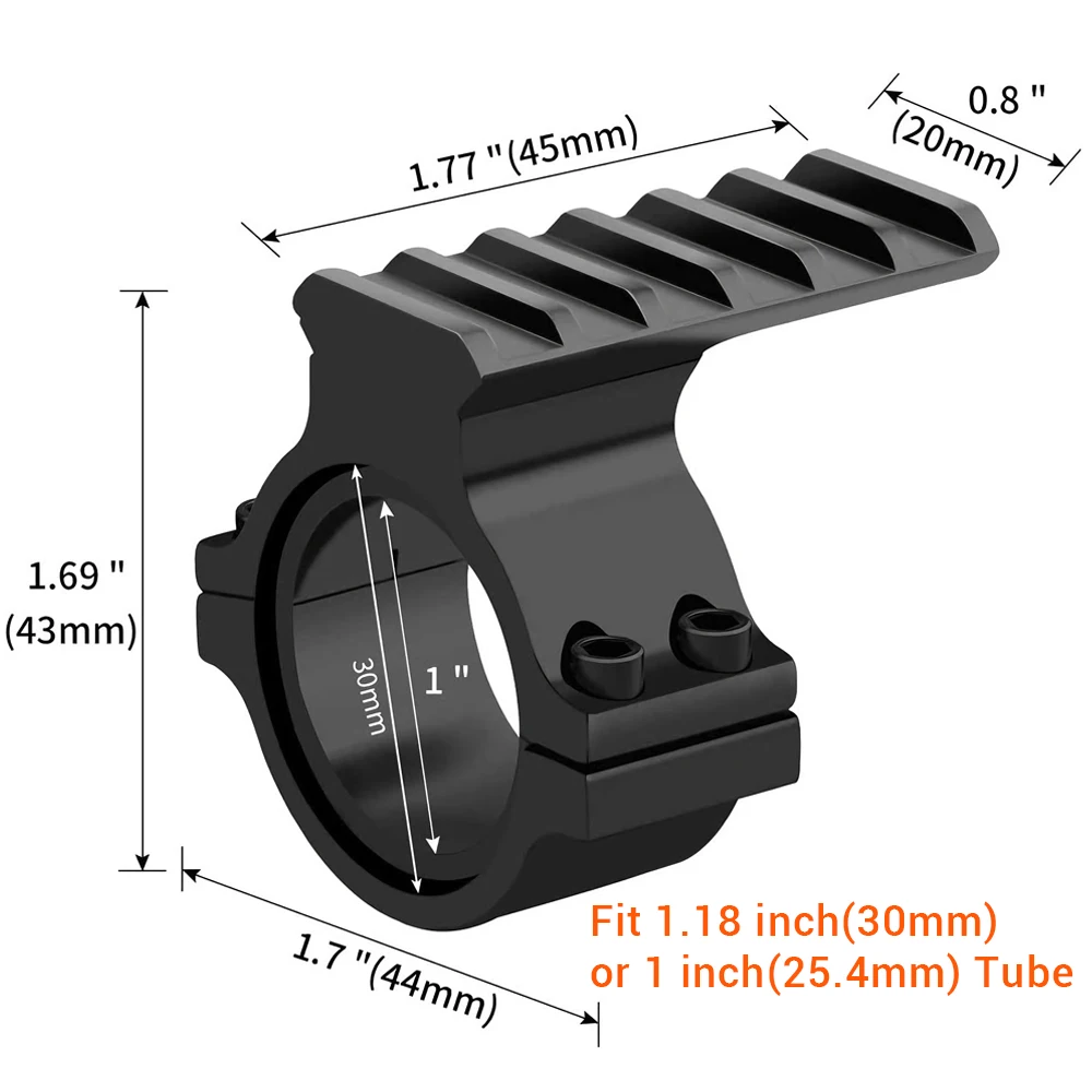 Adaptador de anillo de alcance de 25,4mm/30mm con 6 ranuras, soporte de abrazadera de barril táctico de riel Picatinny de 20mm para mira láser de linterna de alcance - imagen 5