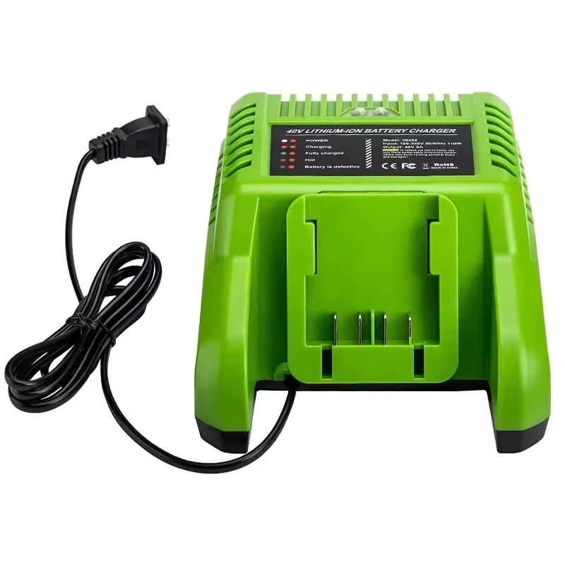 Cargador de batería rápido portátil con indicador LED GLB-40V para batería de litio Greenworks 40V 29472 29727 G40B4 G40B6 GWT40VS2 - imagen 2
