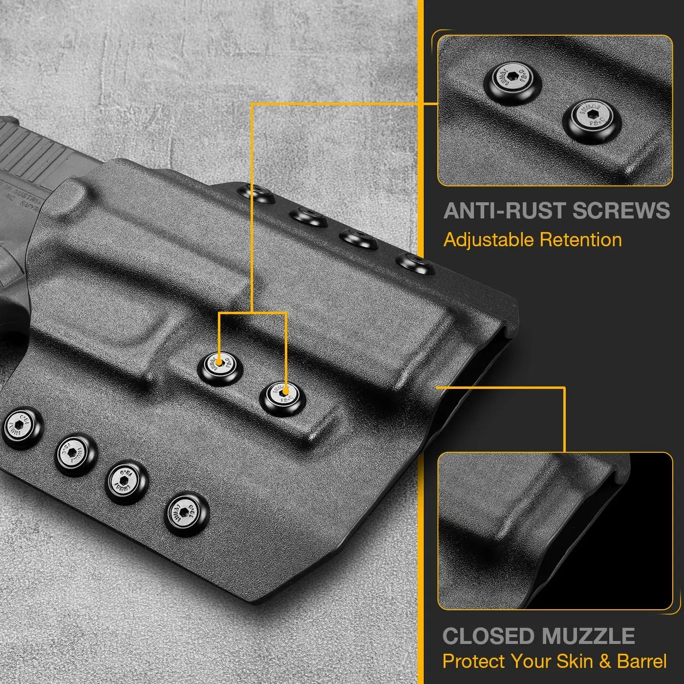 Funda de mano derecha o izquierda para Glock 19, 19X, 23, 32, 44, 45(Gen1-5), de dibujo rápido, OWB Kydex - imagen 5