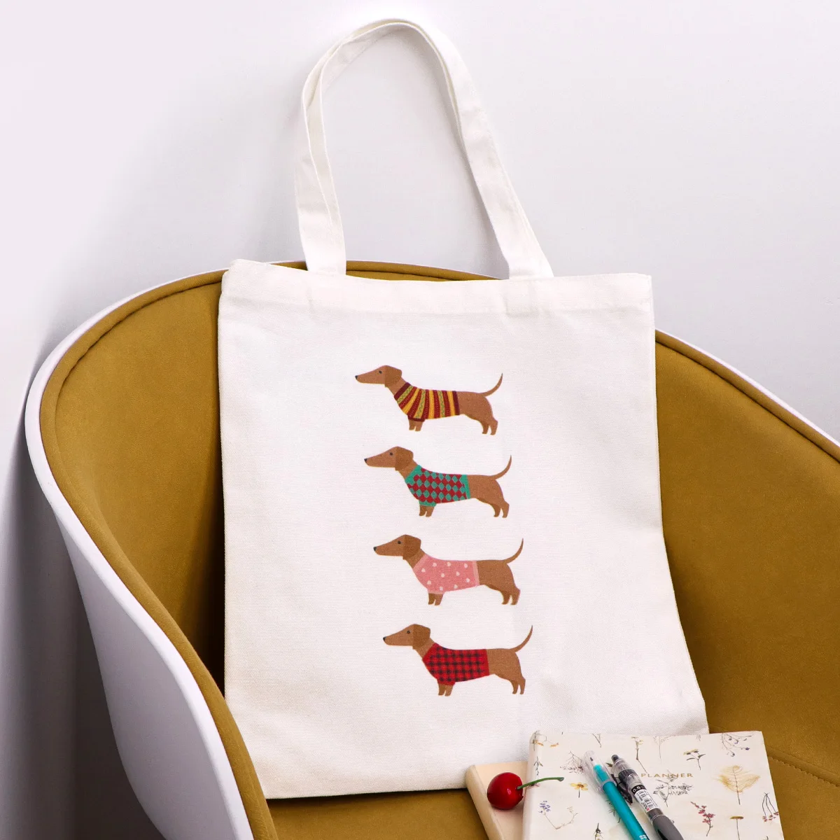 Bolso de mano de lona con perro de dibujos animados, bolso de compras para mujer, bolso de hombro de colegio plegable, bolsa de almacenamiento de moda - imagen 4