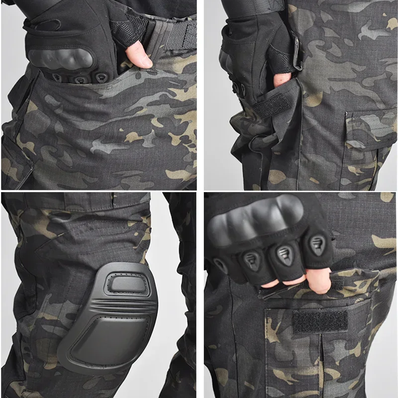 Ropa de exterior para hombre, uniforme, camisas tácticas, pantalones de caza de camuflaje, coderas/rodilleras, Tops, pantalones Cargo, resistentes al desgaste - imagen 5