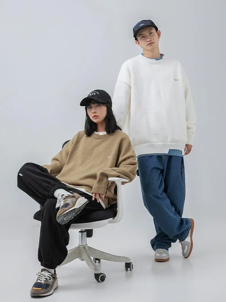 Suéter de punto de retales para hombre, Jersey informal, Tops Vintage, sudadera de manga larga para parejas, Otoño e Invierno - imagen 5