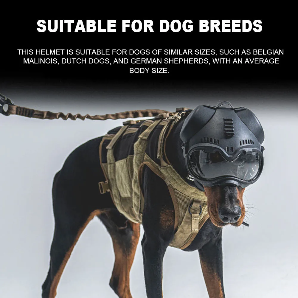 Casco táctico K9 para perros con guía de montaje, gafas de riel, casco de protección para entrenamiento de combate y caza al aire libre, equipo para mascotas y perros de policía - imagen 5