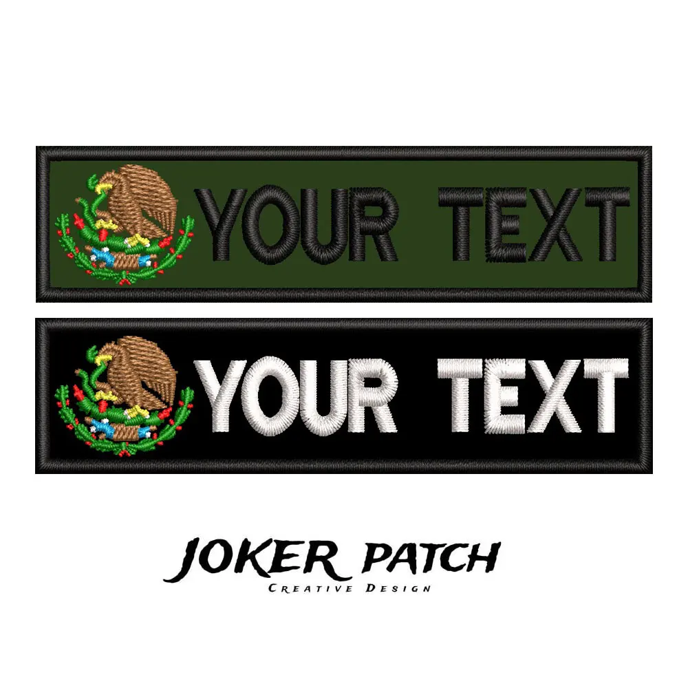 Parche bordado con nombre de la bandera mexicana, texto personalizado con respaldo de gancho para ropa, sombrero, mochila