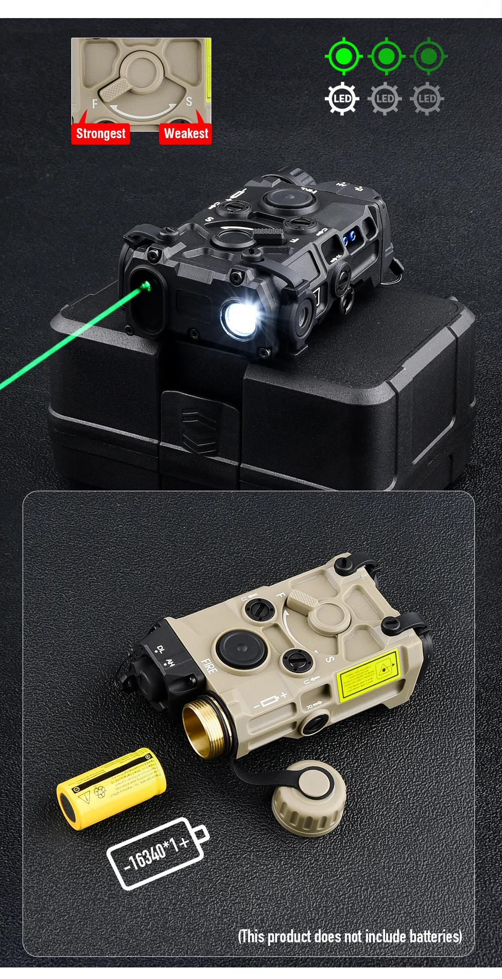 Un dispositivo electrónico negro y tostado con luz verde