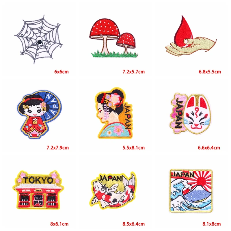 Prajna-parche bordado de dibujos animados de Japón para mujer, parche bordado para planchar, parches de Japón para ropa, 10 unids/lote - imagen 2