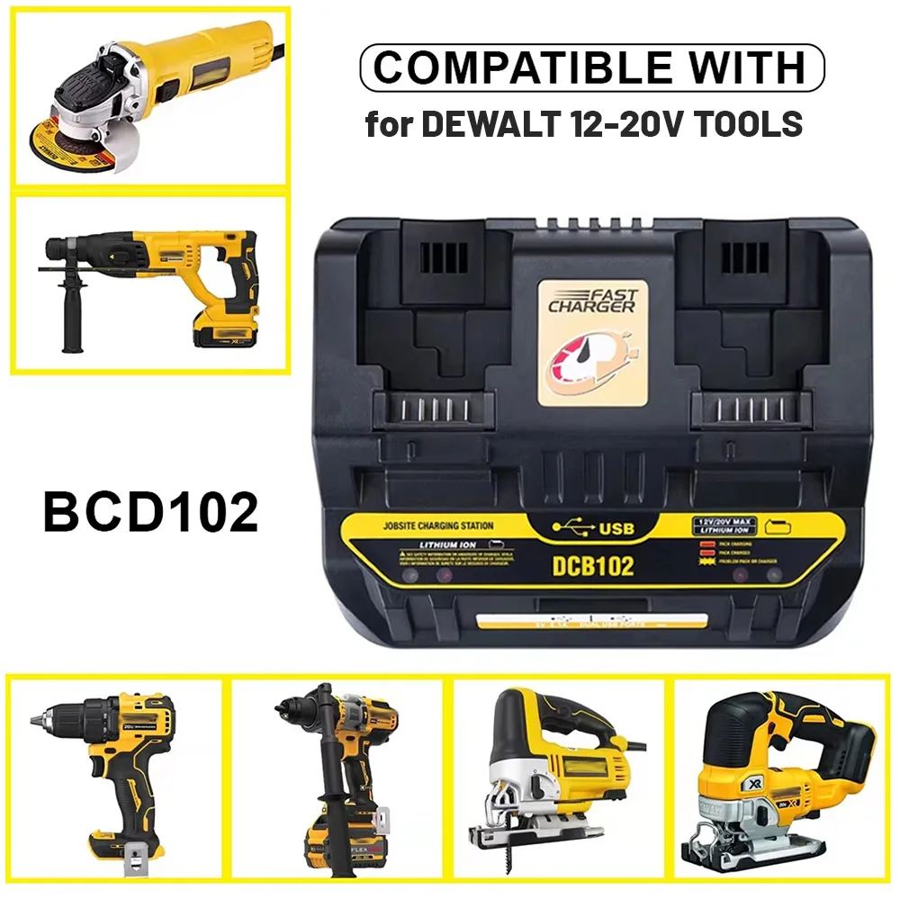 Cargador de doble puerto USB DCB102 para batería de iones de litio DeWalt, cargador de 12V-20V para herramienta eléctrica DeWalt, cargador de batería DCB200 - imagen 5