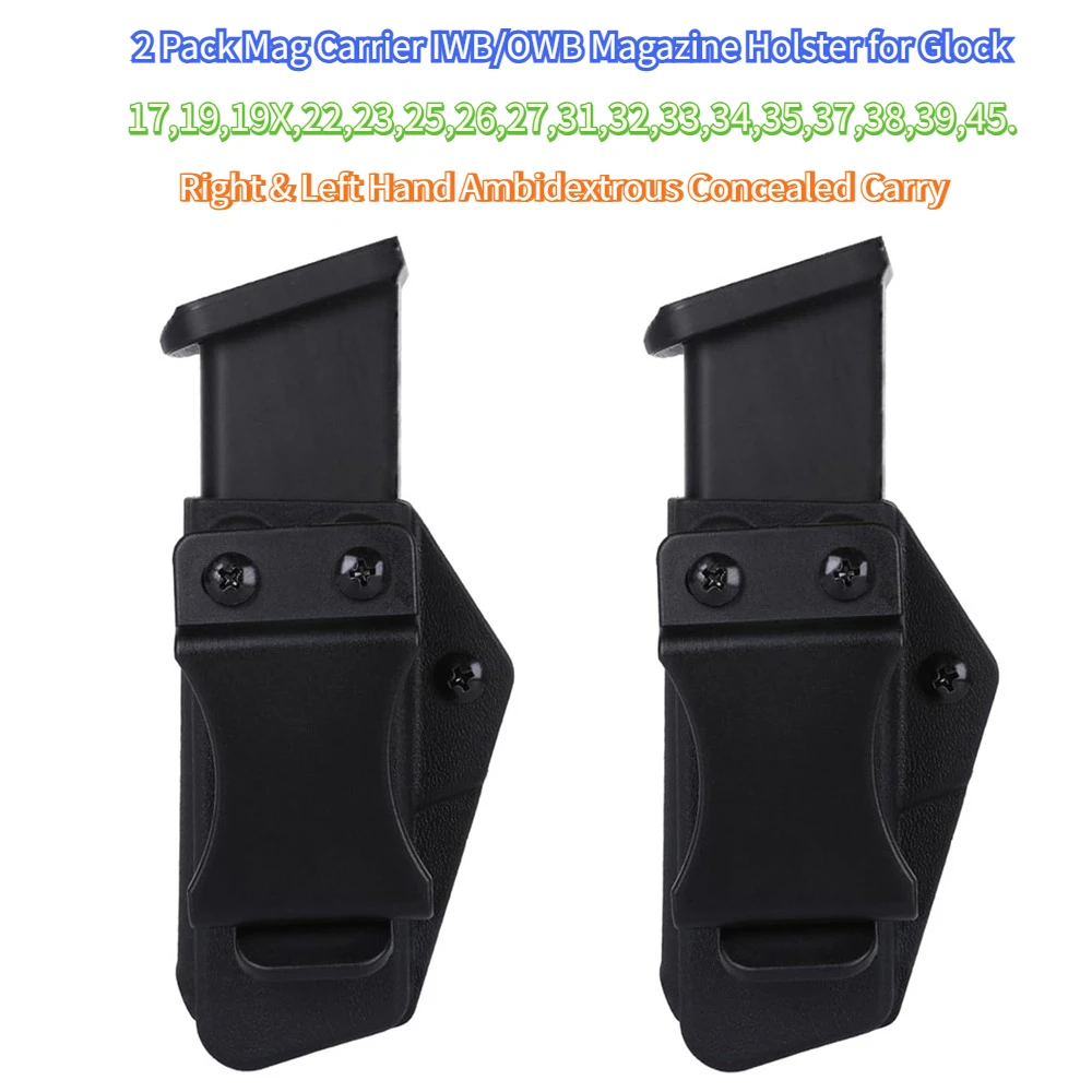 Paquete de 2 fundas para revistas Mag Carrier IWB/OWB para Glock 17,19,19X,22to27,31to39,45, transporte oculto ambidiestro para mano derecha e izquierda