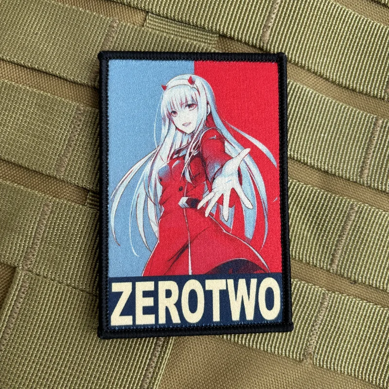 Insignia de Anime Girls Zero Two Morale, parche de personaje DARLING in The FRANXX, pegatina para mochila táctica con estampado de gancho y bucle - imagen 3
