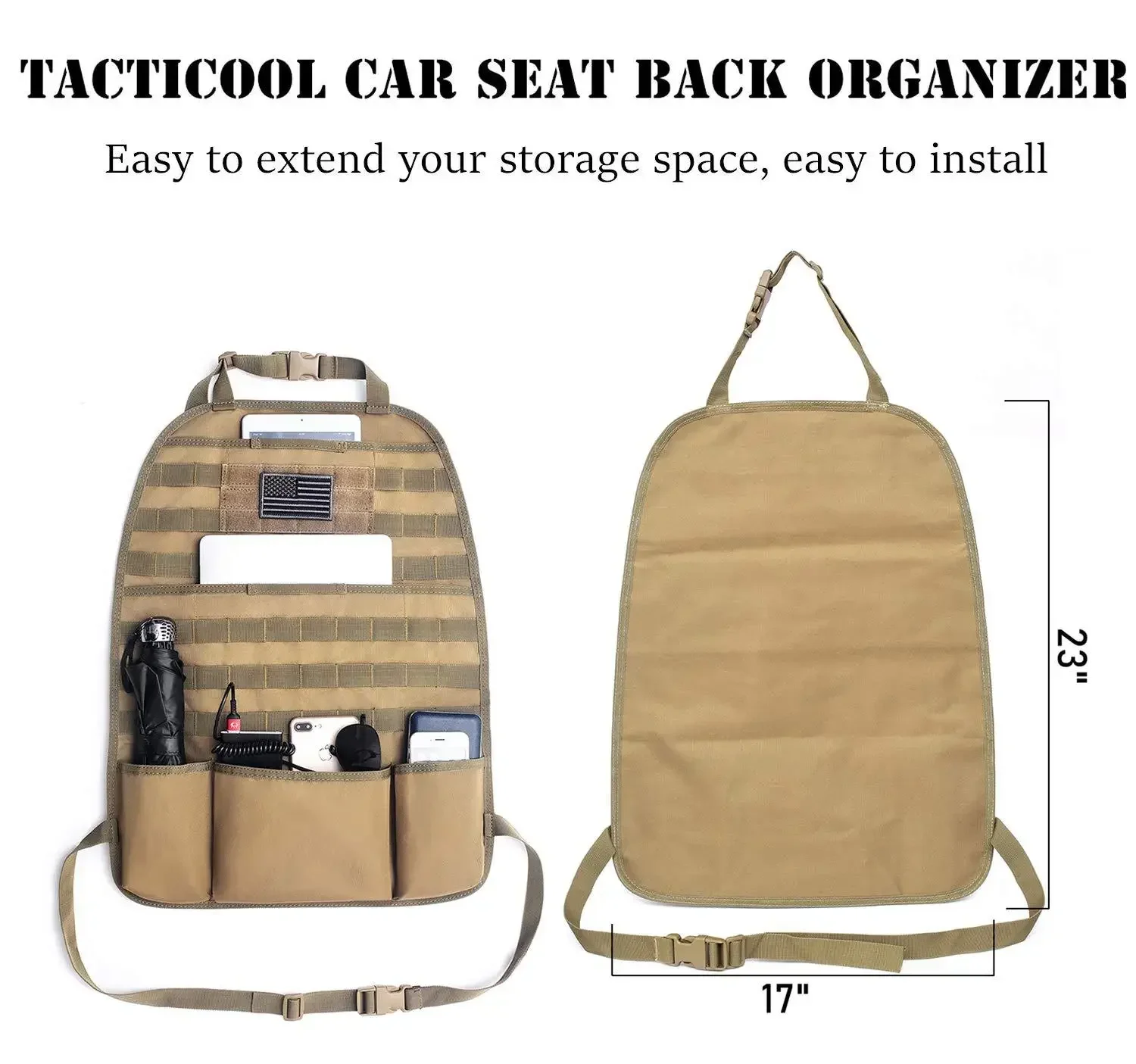 Molle-organizador trasero de asiento de coche, bolsa de almacenamiento de Panel, accesorios universales de caza, funda protectora para asiento de vehículo de viaje, bolsa de herramientas EDC - imagen 5