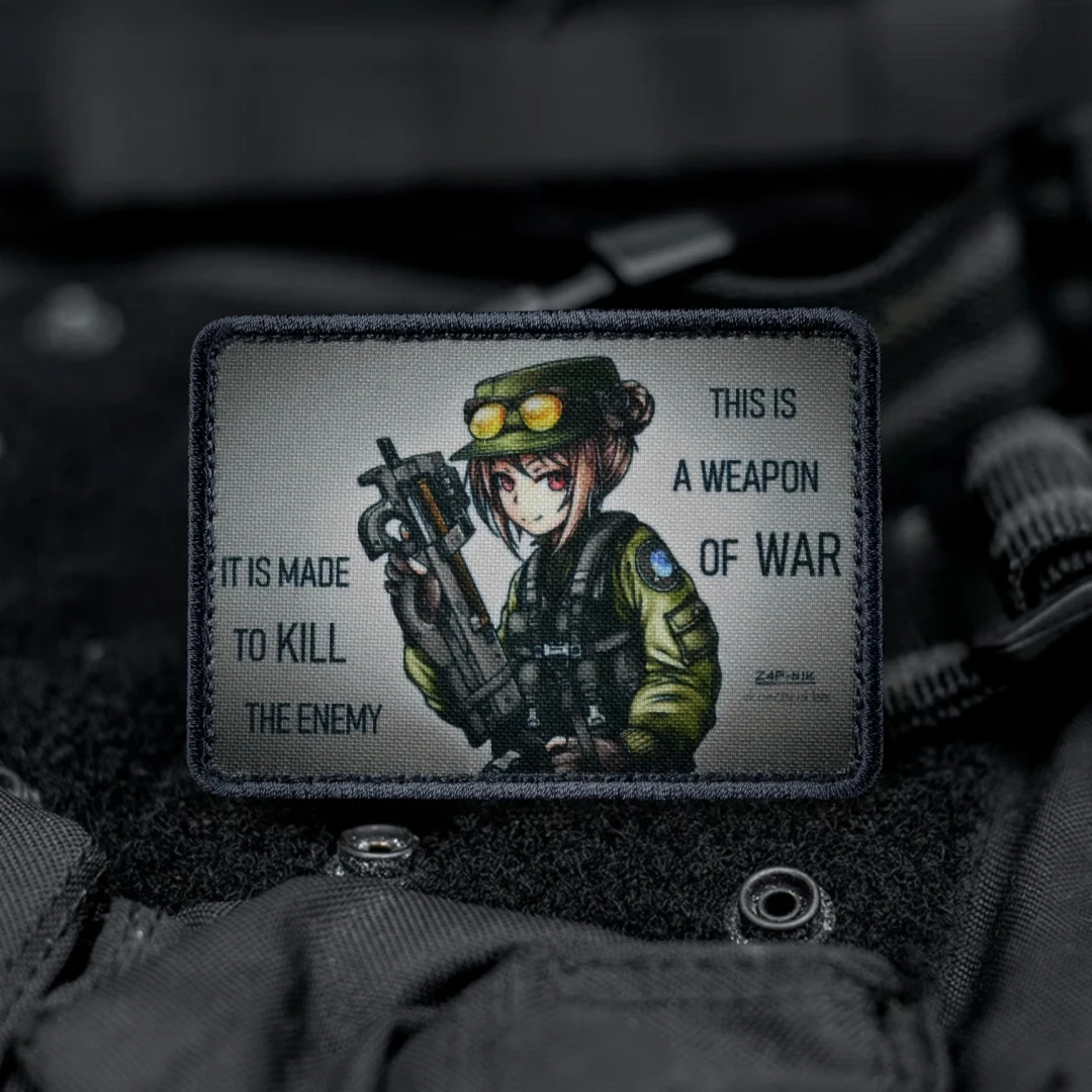 Insignia de moral de Anime Gun Girl táctica P90, parches de primera línea para niñas para ropa, mochila militar, pegatina de gancho y bucle impresa - imagen 2