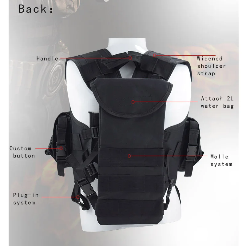 Chaleco antibalas de combate con bolsa de agua, accesorios de caza CS con múltiples bolsillos, accesorios para acampar y hacer senderismo - imagen 5