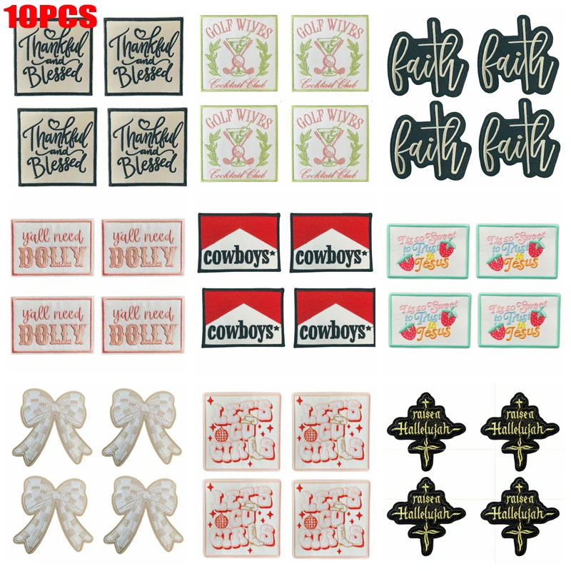 10 unids/lote, parches de vaqueras, parches bordados con letras cuadradas de dibujos animados para chaquetas, sombreros, apliques para coser, parches para planchar, pegatina para planchar - imagen 2