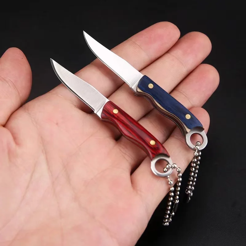 Llavero bolsillo cuchillo recto anillo madera colorida - imagen 3