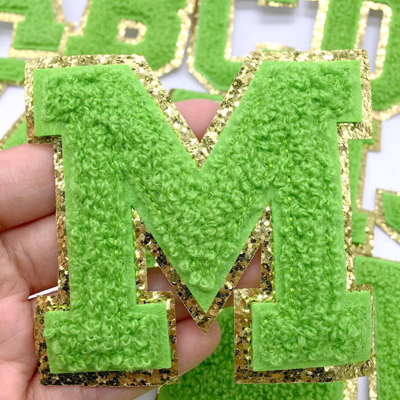 Parches de letras de gran tamaño A-Z para ropa, parches para planchar de Color verde para ropa, pegatinas de costura, apliques (8CM) - imagen 2