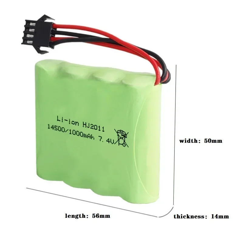 Batería de iones de litio de 7,4 V y 1000mAh, enchufe de SM-4P para coches DE36 DE36W DE65 1809 RC, vehículo todoterreno 1:16, tracción en las 4 ruedas, escalada de alta velocidad - imagen 3