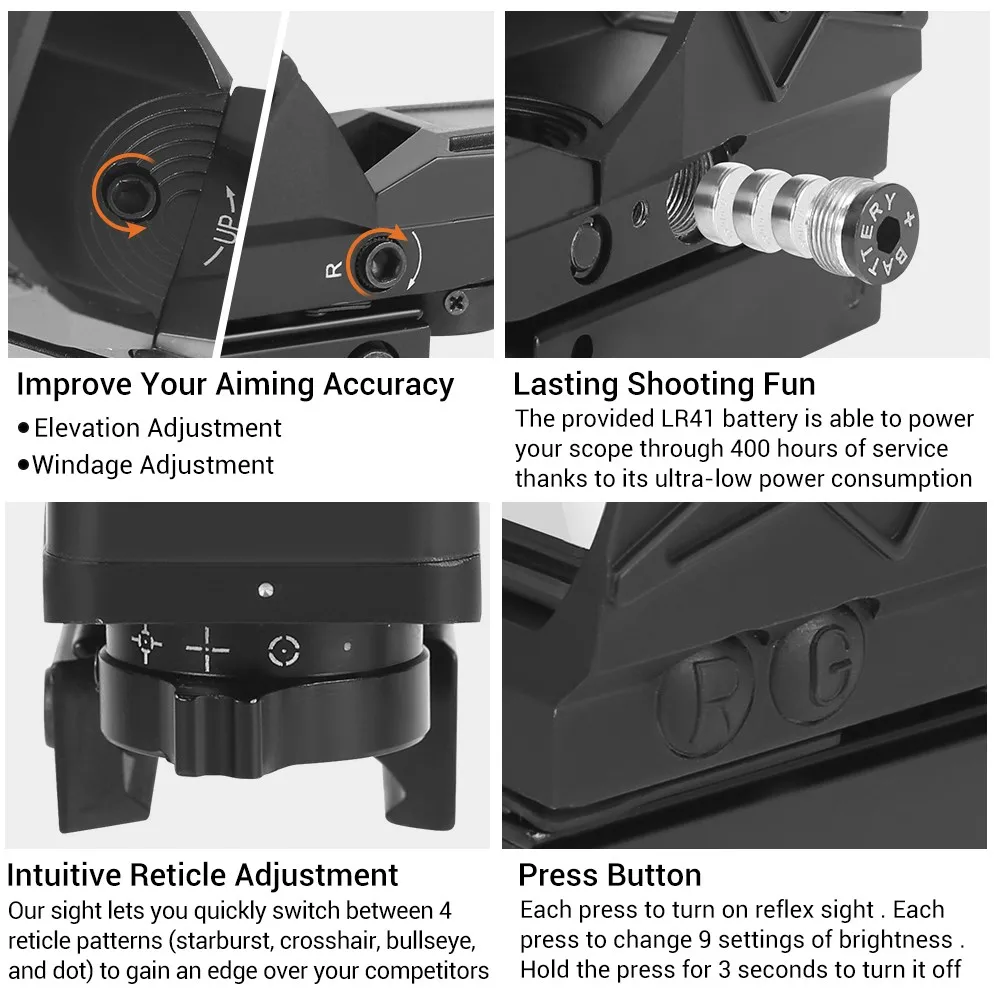 Mira réflex de punto rojo para Rifle, colimador óptico táctico, 4 retículas, caza, carabina, 20mm, 1913, montaje de riel - imagen 5