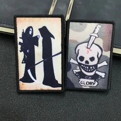 Pegatinas de mochila tácticas de la muerte con capa negra, parches militares, insignia de moral de Glory de Calavera, estampado de emblemas de brazalete con gancho y bucle