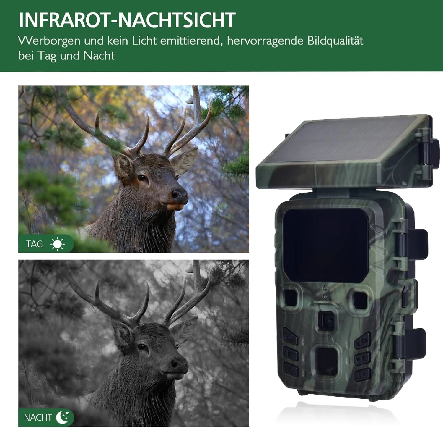 Cámara de rastreo de visión nocturna con energía Solar para exteriores, 50MP, 4K, caza, disparador de 0,3 s, cámara de rastreo para monitoreo de vida silvestre, cámara de juego con trampa - imagen 2