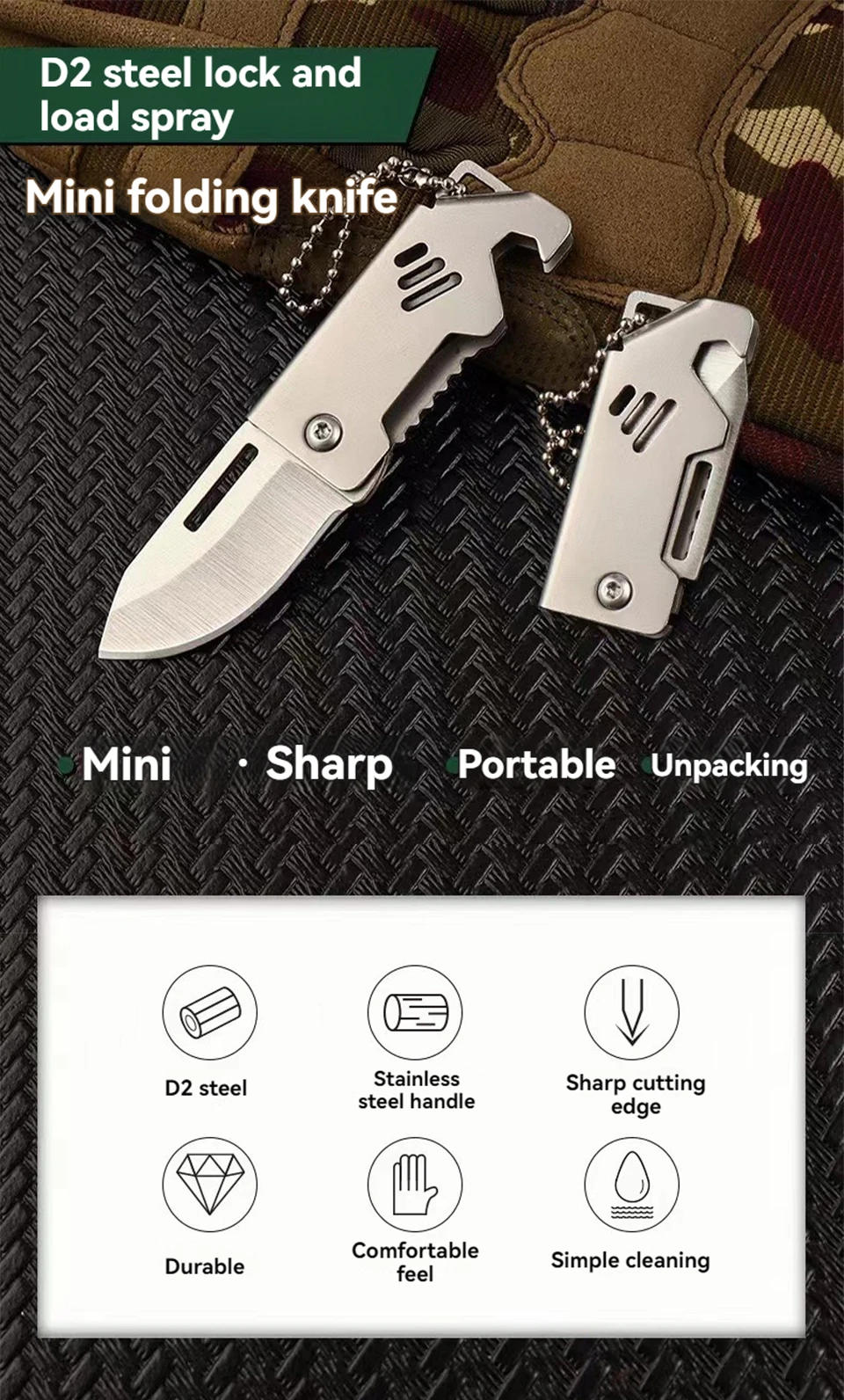 Mini cuchillo plegable con apertura de caja y llavero