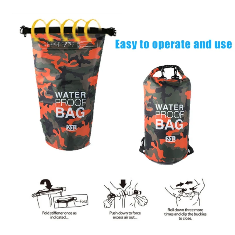 Bolsa seca impermeable para hombre y mujer, bolsa plegable para buceo al aire libre, playa, natación, Rafting, río, Océano, mochila con correas, 5L, 10L, 20L - imagen 2