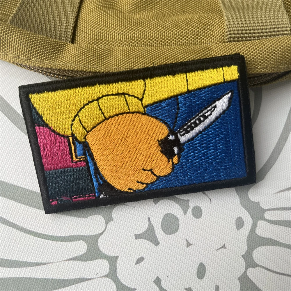 Parche de gancho y bucle bordado con cuchillo, insignia de moral táctica, pegatina decorativa para mochila, tigre gordo - imagen 5