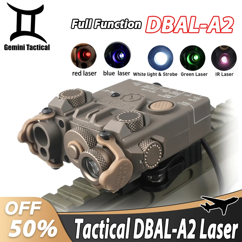DBAL-A2 táctico de Airsoft, azul, verde, azul, punto rojo, puntería láser, luz estroboscópica blanca, luz de caza, lámpara exploradora de 20MM, PEQ de riel Picatinny
