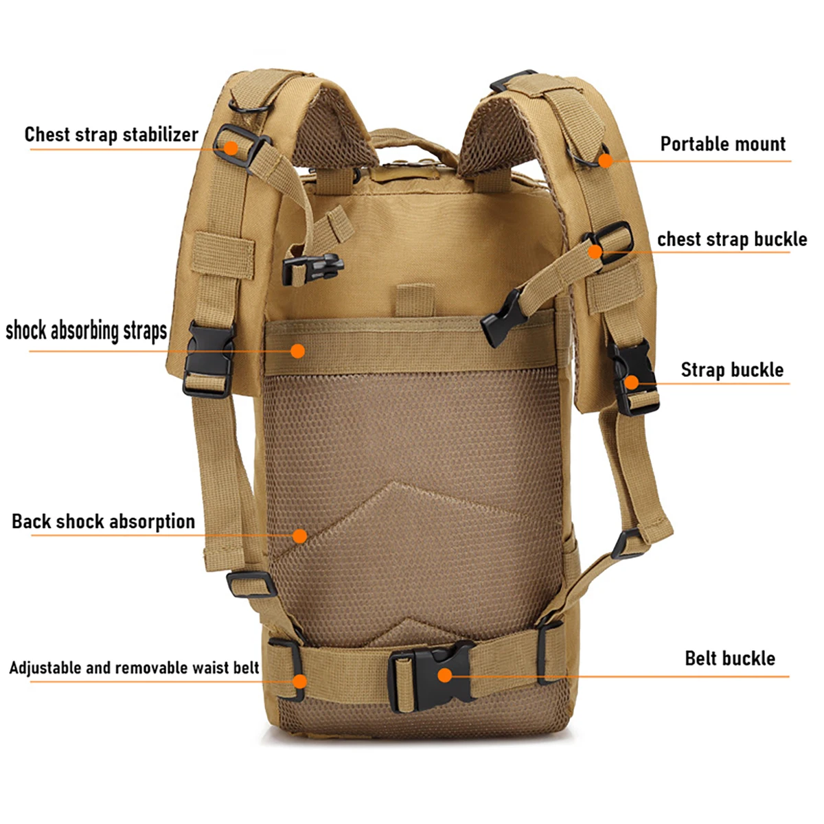 Mochila de senderismo de gran capacidad, mochila multifuncional para deportes al aire libre, tácticas de montañismo, 3P, 30l - imagen 5