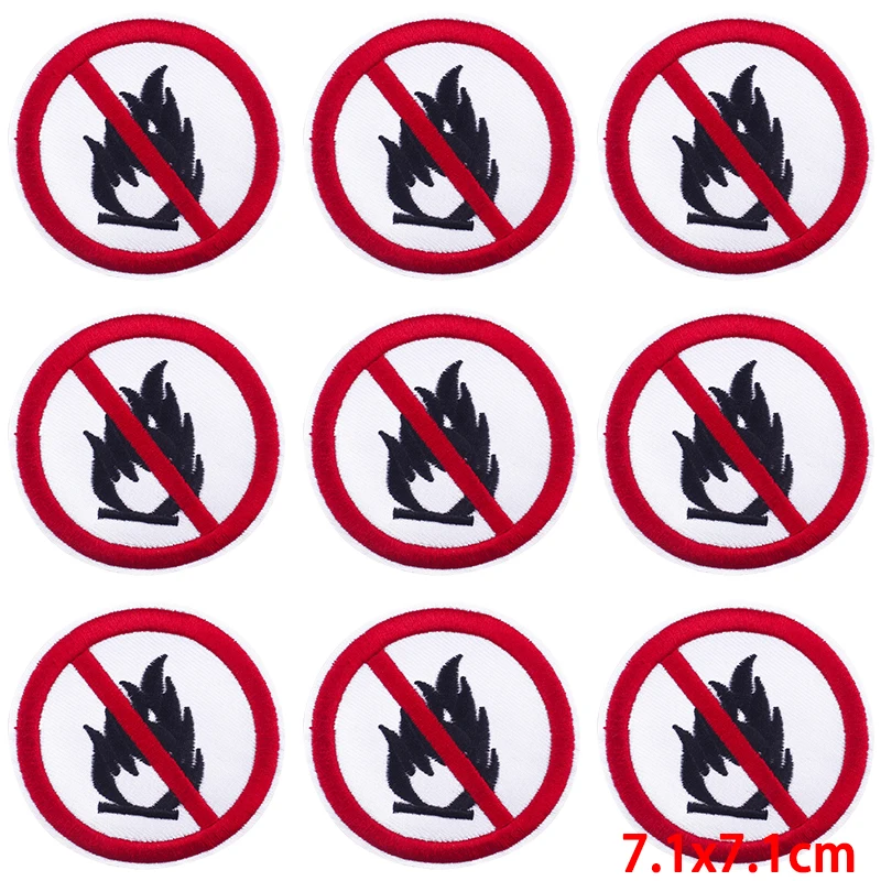 Parches bordados de señal de advertencia para ropa, Parche de peligro para planchar en la ropa, insignias de ropa prohibido, 10 unidades por lote - imagen 5