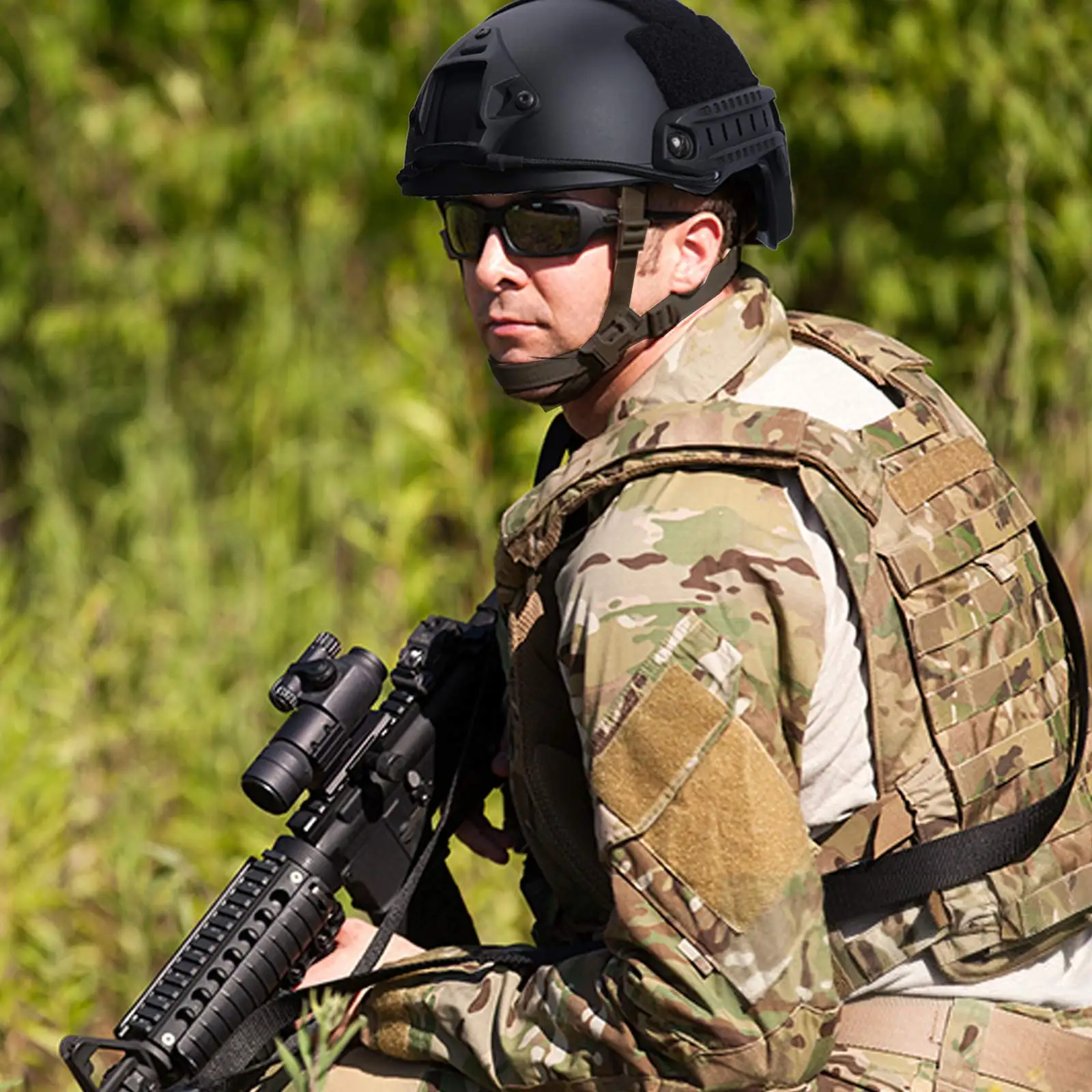 BOOIU casco táctico de salto rápido MH Base para juego de caza al aire libre, casco ABS con rieles laterales, protector de Paintball Airsoft - imagen 3