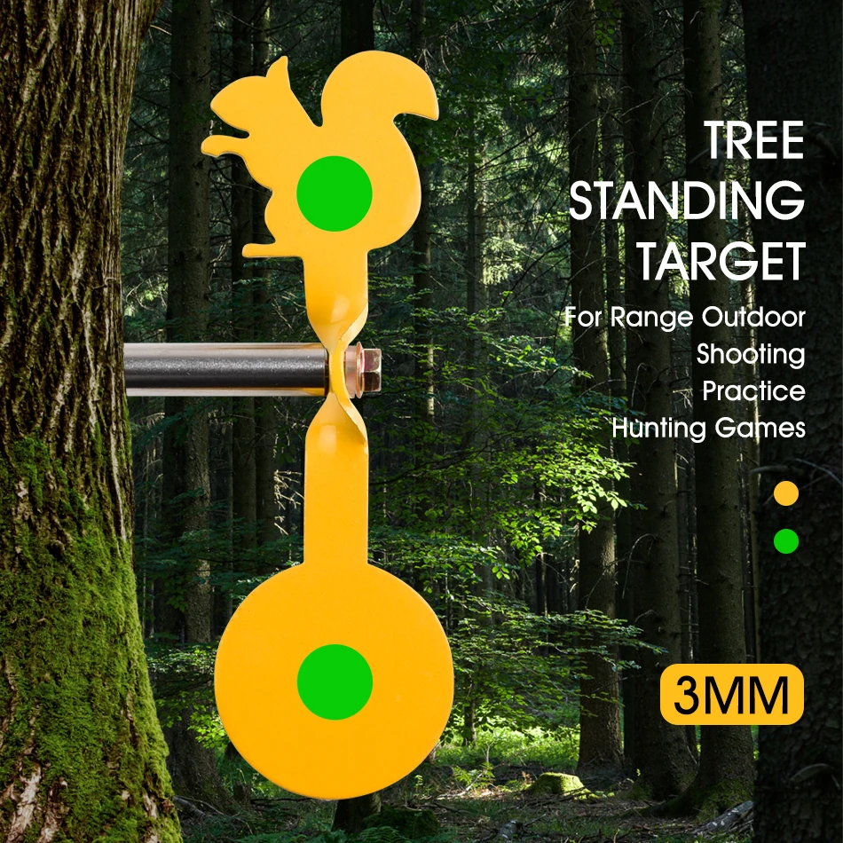 Esquilo bidireccional amarillo de 3MM de espesor, objetivo giratorio de acero inoxidable, tirachinas para exteriores, pistola de aire BB, práctica de puntería - imagen 3