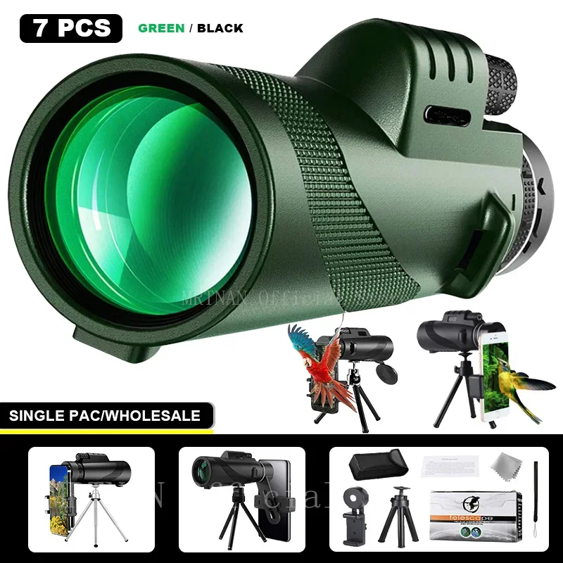 Telescopio Monocular potente con ZOOM HD de 80x100, binoculares portátiles, telescopio de largo alcance, caza, Camping con trípode, Clip para teléfono - imagen 2