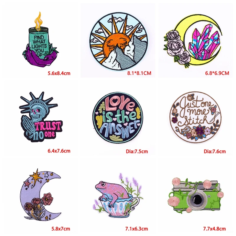 10 unids/lote parche de dibujos animados/champiñones parche bordado de sol y Luna parches para planchar para ropa parches de letras en ropa pegatina para coser - imagen 3