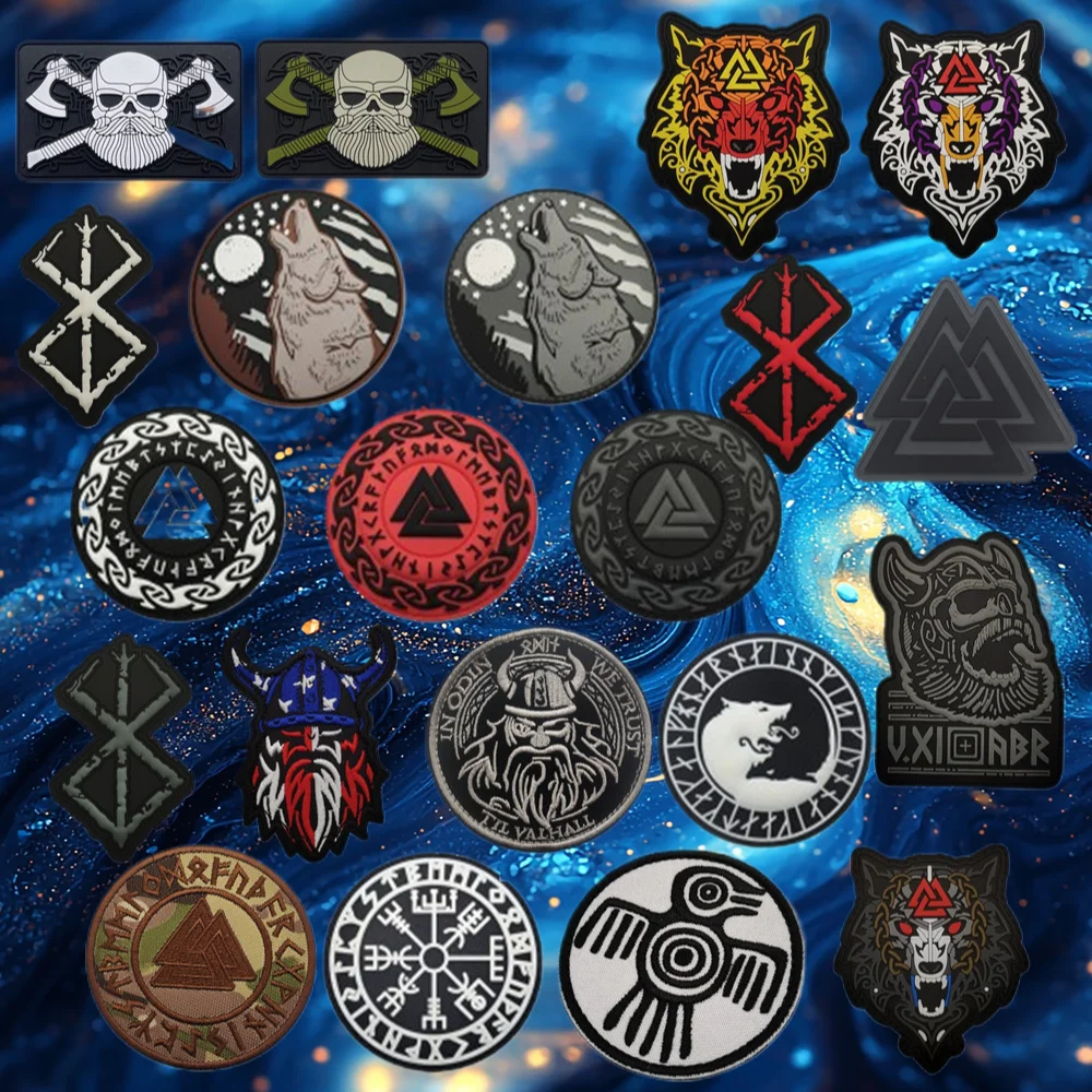 Doble hacha vikinga bordado táctico vikingo hacha militar PVC goma ejército etiqueta parche vikingo hombre con hacha cosida camisa bolsa sombrero - imagen 4