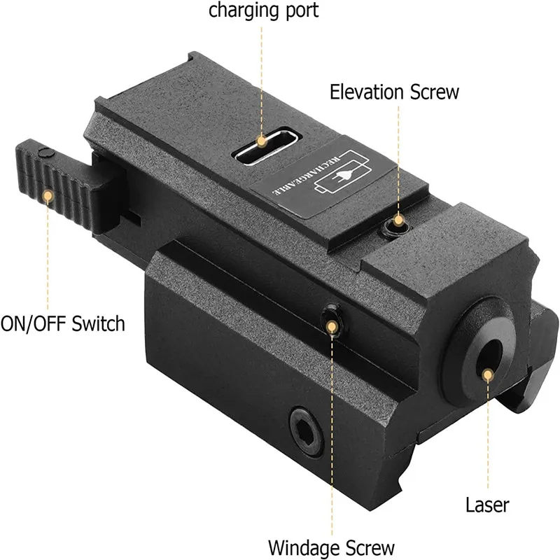 Mira de punto láser recargable por USB, accesorio táctico para deportes al aire libre, caza, montaje de riel Picatinny para pistolas, rojo, verde, azul - imagen 5
