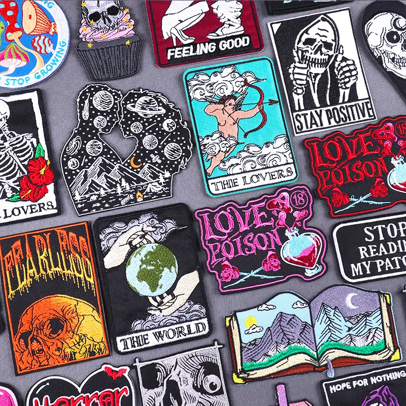 Parche de amor, parches bordados de Tarot para ropa, parches termoadhesivos con calavera para planchar para ropa, pegatinas DIY