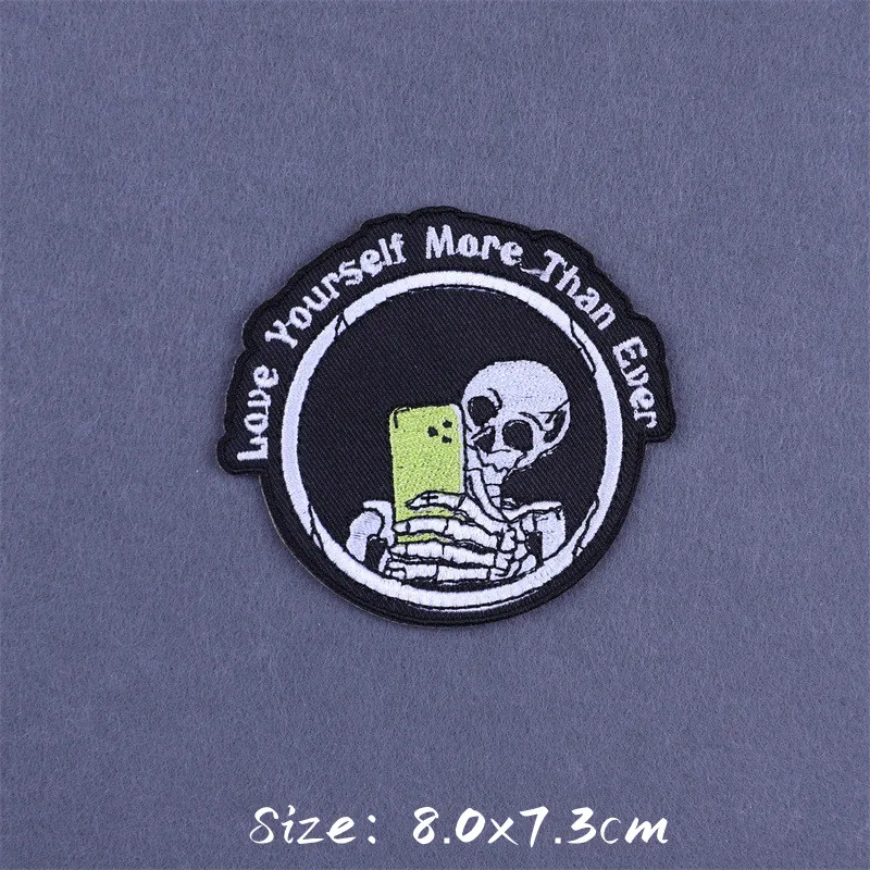 Parches térmicos de esqueleto para ropa, bordados de flores y rosas rojas, apliques de Calavera, Rock and Roll - imagen 4