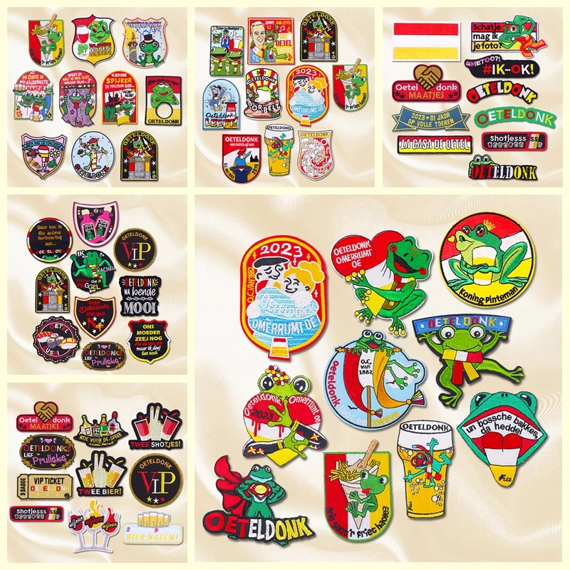 Juego de 10 Uds. De parches bordados con emblema de Oeteldonk de Países Bajos DIY, parches para planchar para ropa, insignias de parche de Carnaval de Países Bajos