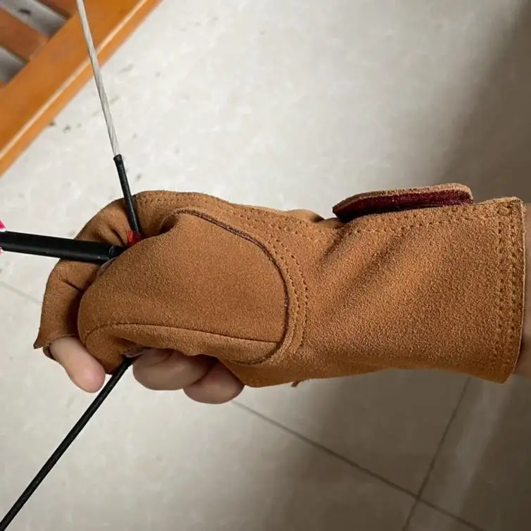 Guantes de tiro de velocidad con arco tradicional, almohadilla para pulgar, cuero grueso, dibujo, tiro con arco, guantes de cuero de vaca