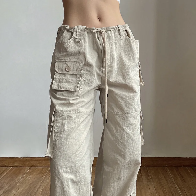 Pantalones Cargo de pierna ancha para mujer, pantalón informal recto con bolsillo, Joggers holgados, ropa de calle Y2K - imagen 5