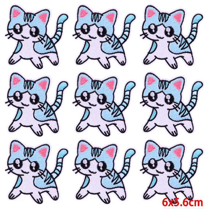 Parche bordado de gato lindo para ropa, parche Fusible de Animal de dibujos animados, parches para planchar, decoración de apliques de ropa, 10 piezas por lote - imagen 5