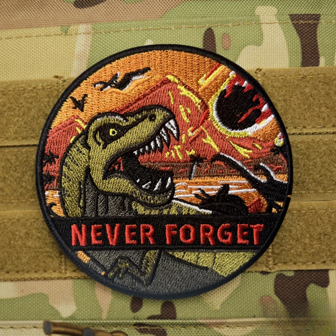 Parches bordados de gancho y bucle "Dinosaur Never Forget" para ropa, mochila, pegatina, parche táctico de moral, brazalete militar - imagen 4