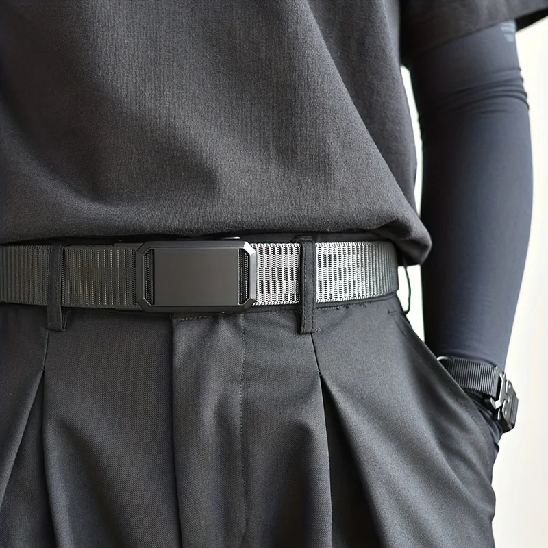 Cinturón de lona con hebilla automática de 2 piezas, ropa de trabajo táctica duradera para hombres, cinturón elegante para pantalones al aire libre con liberación rápida - imagen 4