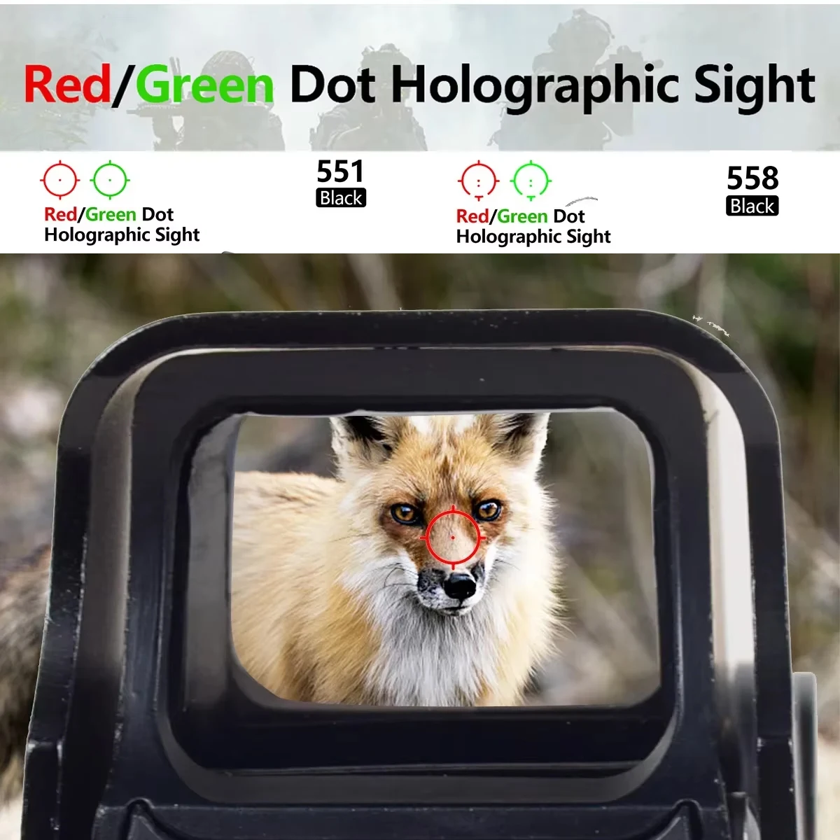 Mira telescópica holográfica, mira de punto rojo y verde, 551, 552, 553, 558, óptica reflejo, Rifle de pistola Airsoft, montaje en riel de 20mm AR15 - imagen 3