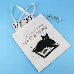 CATS & BOOKS bolso de lona gato negro vintage para libros