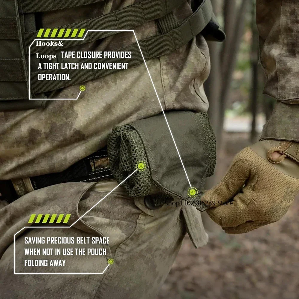 Bolsa táctica MOLLE para volcar, bolsa de utilidad para revistas con cordón enrollable, riñonera plegable con bolsillo EDC de malla para caza y tiro - imagen 5