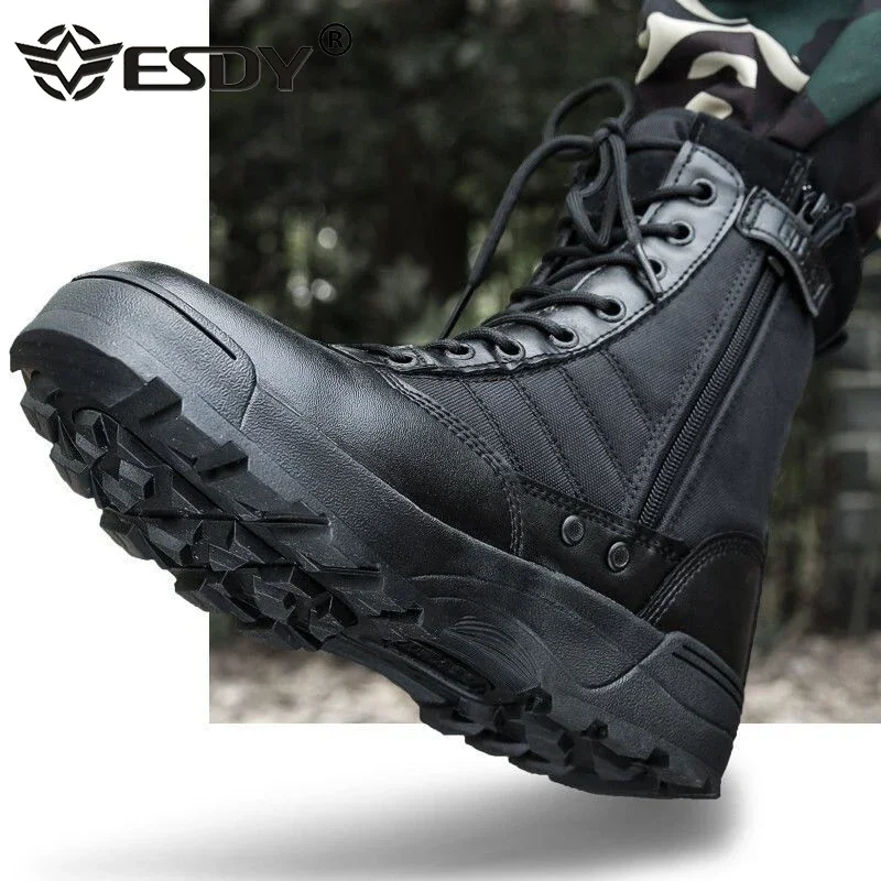 Botas de combate para hombre, botines tácticos de talla grande 36-46, zapatos masculinos, zapatos de seguridad para el trabajo, botas de moto para hombre
