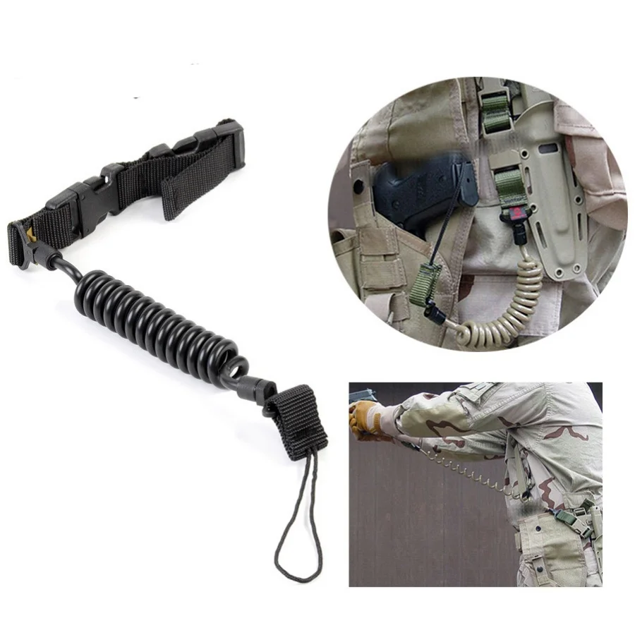 Eslinga telescópica para pistola táctica, cordón de seguridad para Airsoft, correa de resorte para pistola, cinturón, accesorios de caza - imagen 2