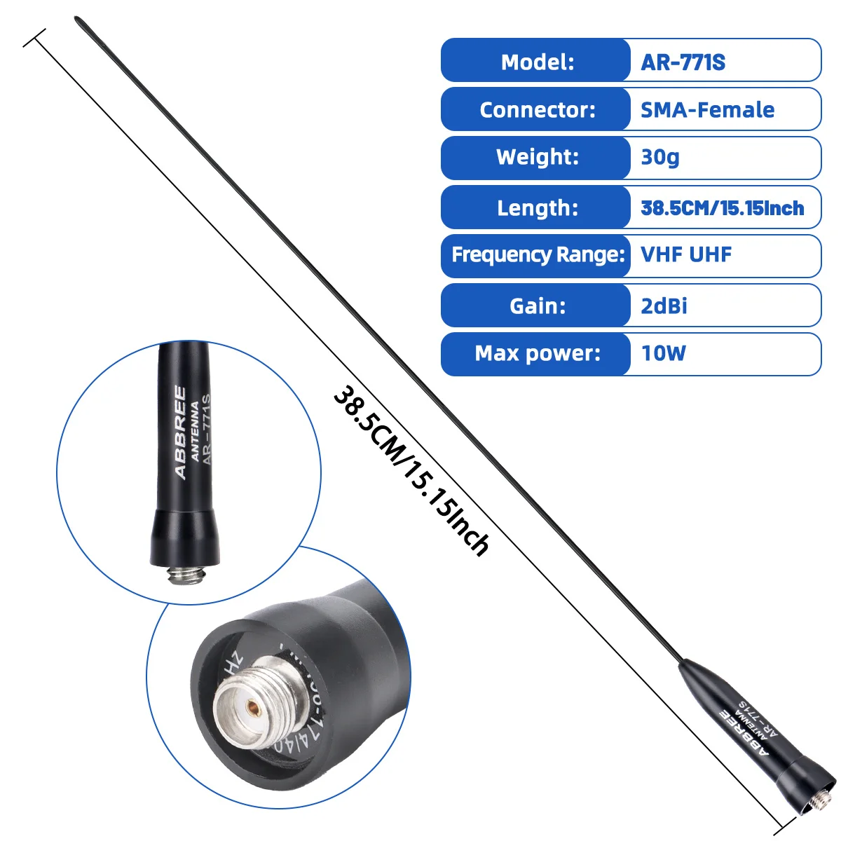ABBREE AR-771S aviación + Material de titanio antena de doble banda SMA-hembra UHF VHF para Baofeng UV-5R UV-32 UV-21 PRO Quansheng UV-K6 - imagen 5