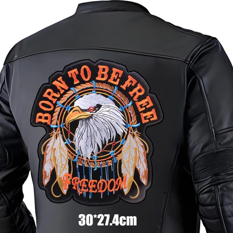 Parches termoadhesivos para planchar DIY con bordado de motociclista Punk grande para ropa, parche para costura trasera de chaqueta de cuero - imagen 2